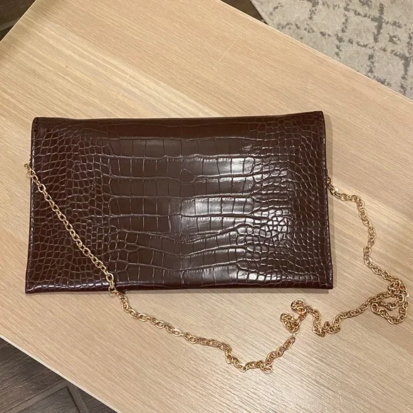 Brown Crocodile Embossed Clutch - Picture 4 of 4